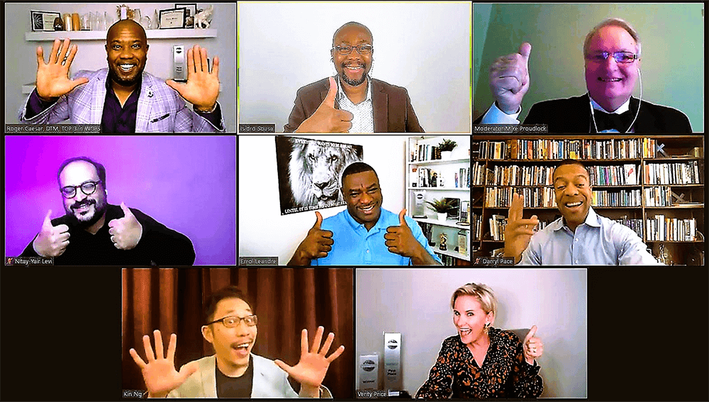 Group of eight people on Zoom