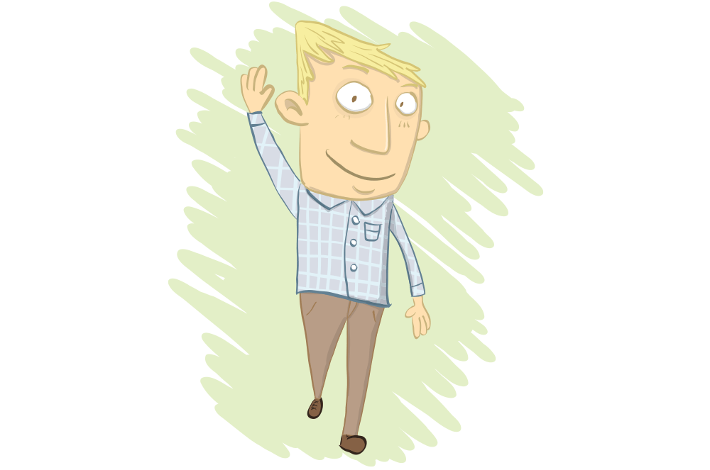 Cartoon man waving goodbye
