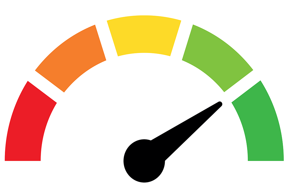 Needle moving down on half-circle of red, orange, yellow, and green