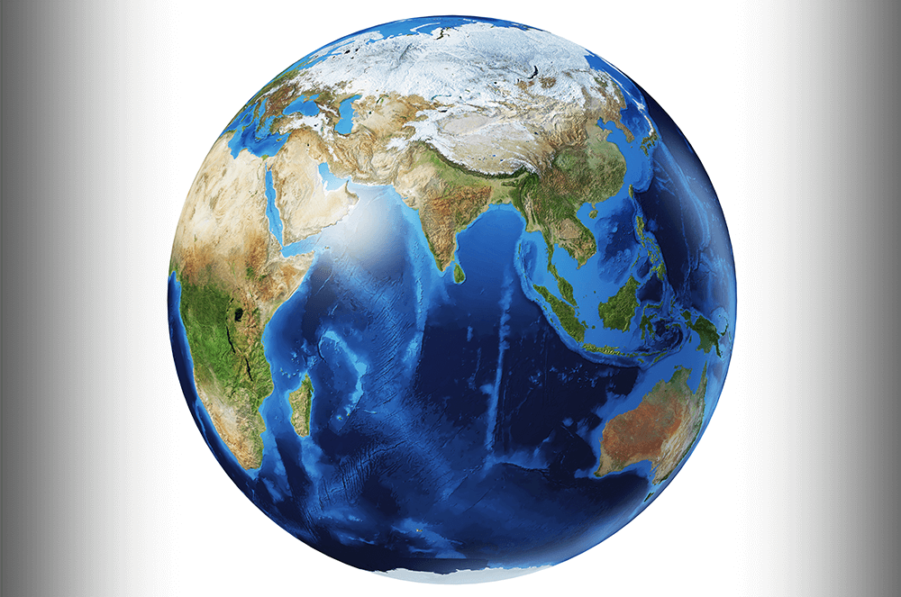 Globe showing Earth's continents and water