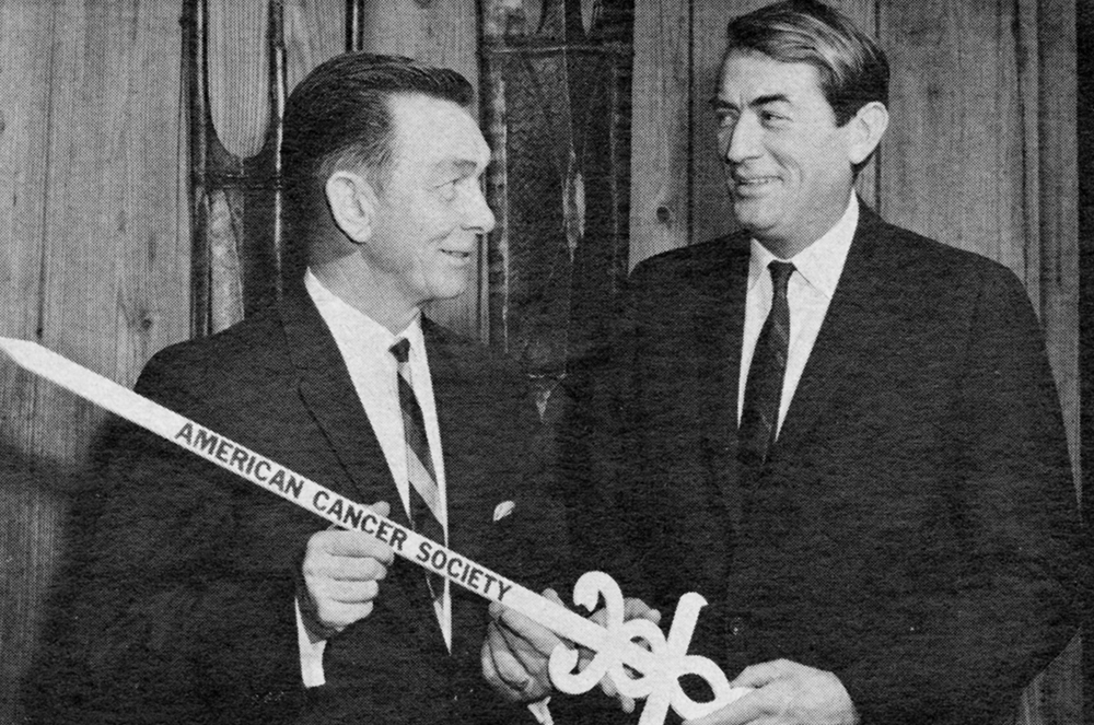 Famed actor Gregory Peck, an advocate for the American Cancer Society, honored Toastmasters in 1966 for the outstanding accomplishment of its members as volunteers in the cause of cancer control.