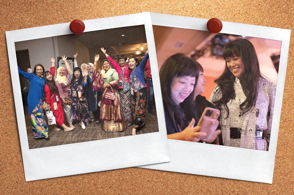 Two polaroid images depicting fun at the 2024 convention