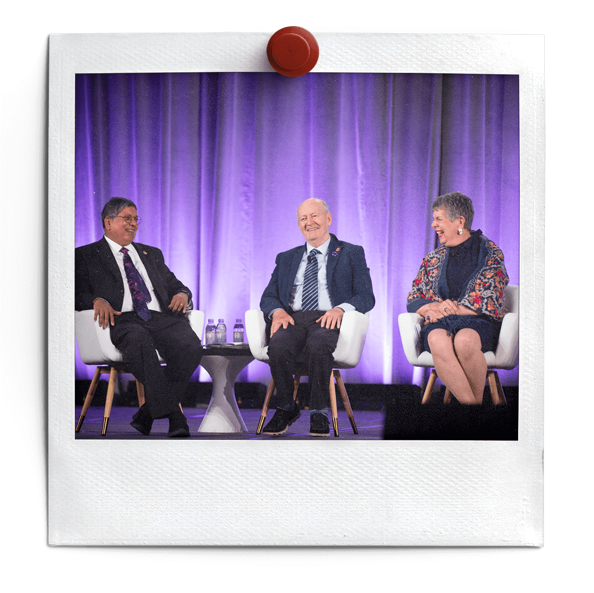 Past International Presidents Dilip Abayasekara (2005-2006), Ted Corcoran (2003-2004), and Pat Johnson (2010-2011) share a laugh during their panel session.