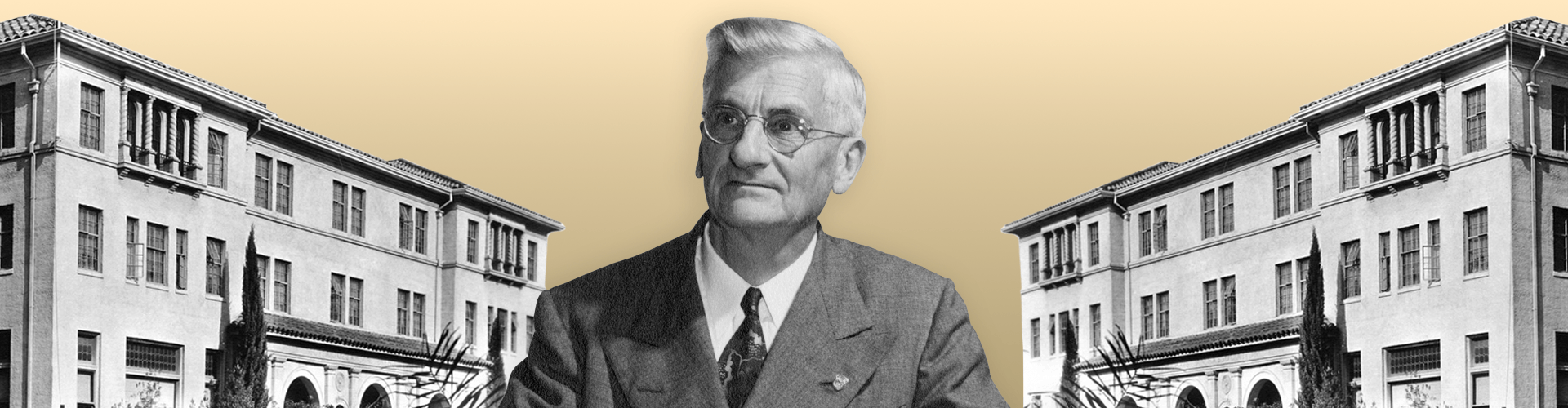 Ralph C. Smedley in suit and tie smiling while looking off into the distance