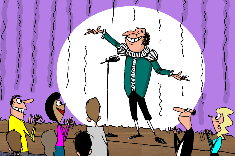  Illustration of a man presenting onstage