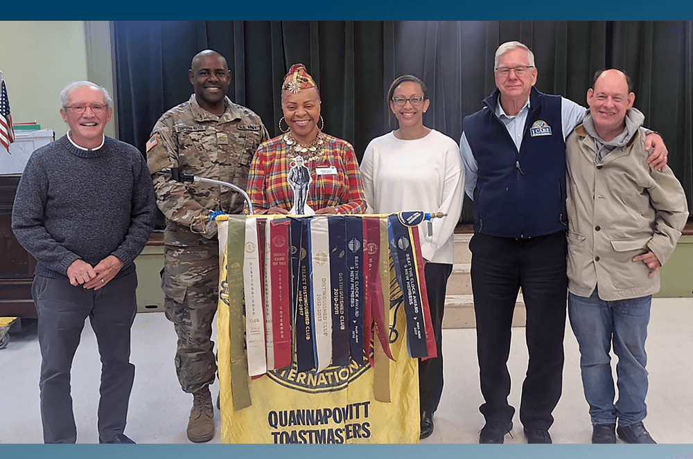 Elizabeth Thomas, an Area Director for District 31, takes Dr. Smedley with her to visit the Quannapowitt Toastmasters club in Quincy, Massachusetts. 