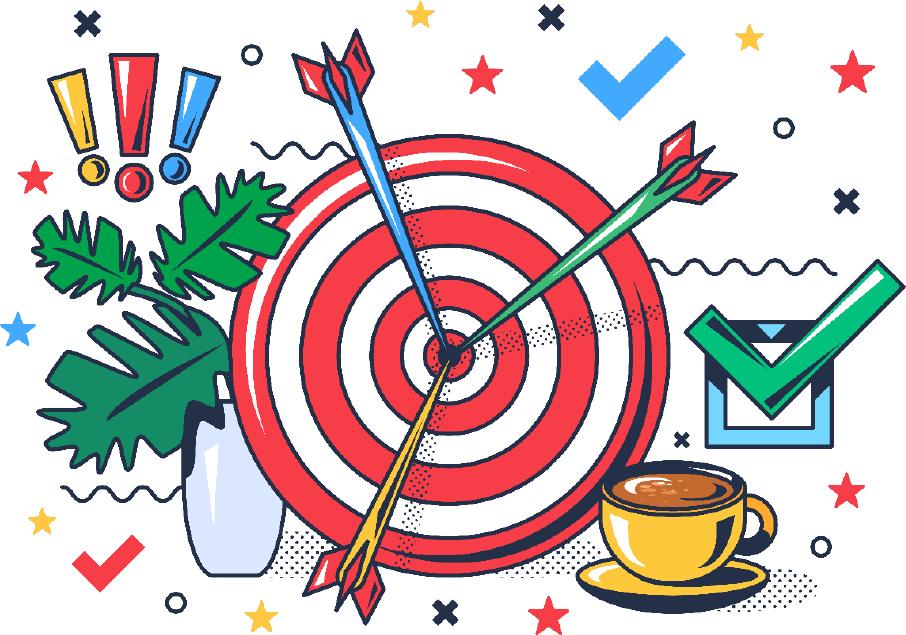 Illustration of an archery target with an arrow in the bullseye