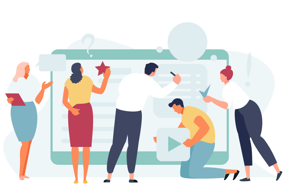 Cartoon of people marking up a document