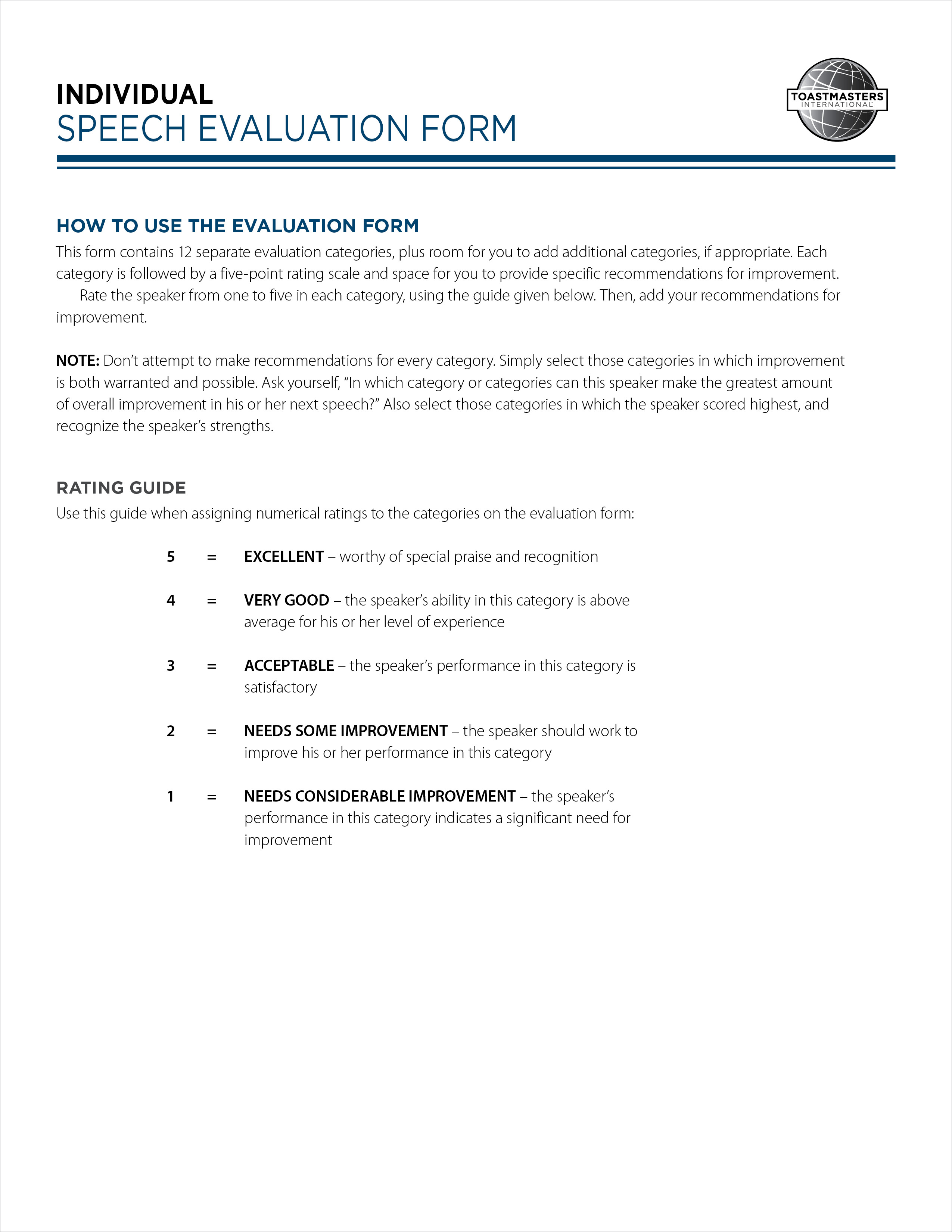 Art of Effective Evaluation Individual Speech Form (pad of 30)
