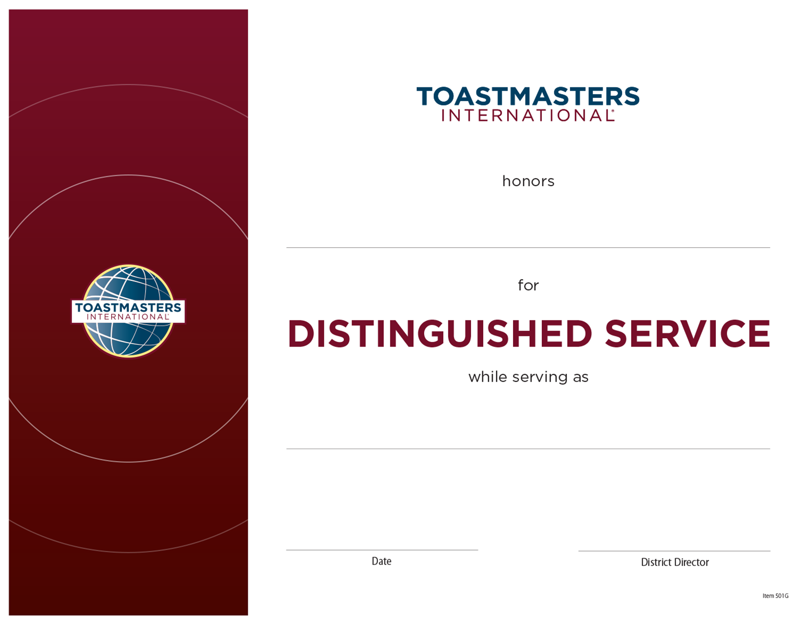 Award for Distinguished Service Certificate