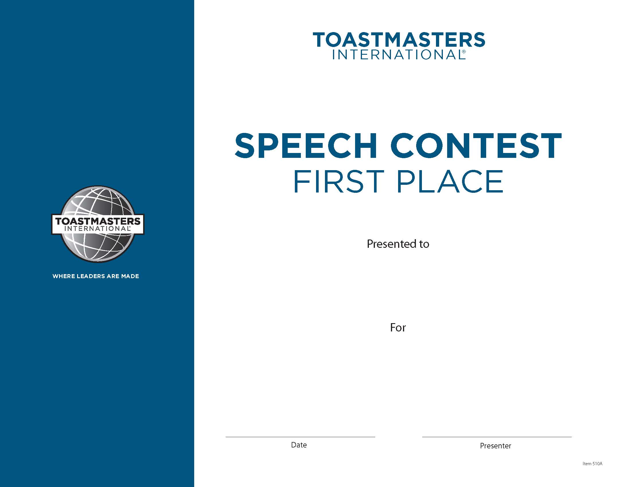 Speech Contest Certificate (1st Place)
