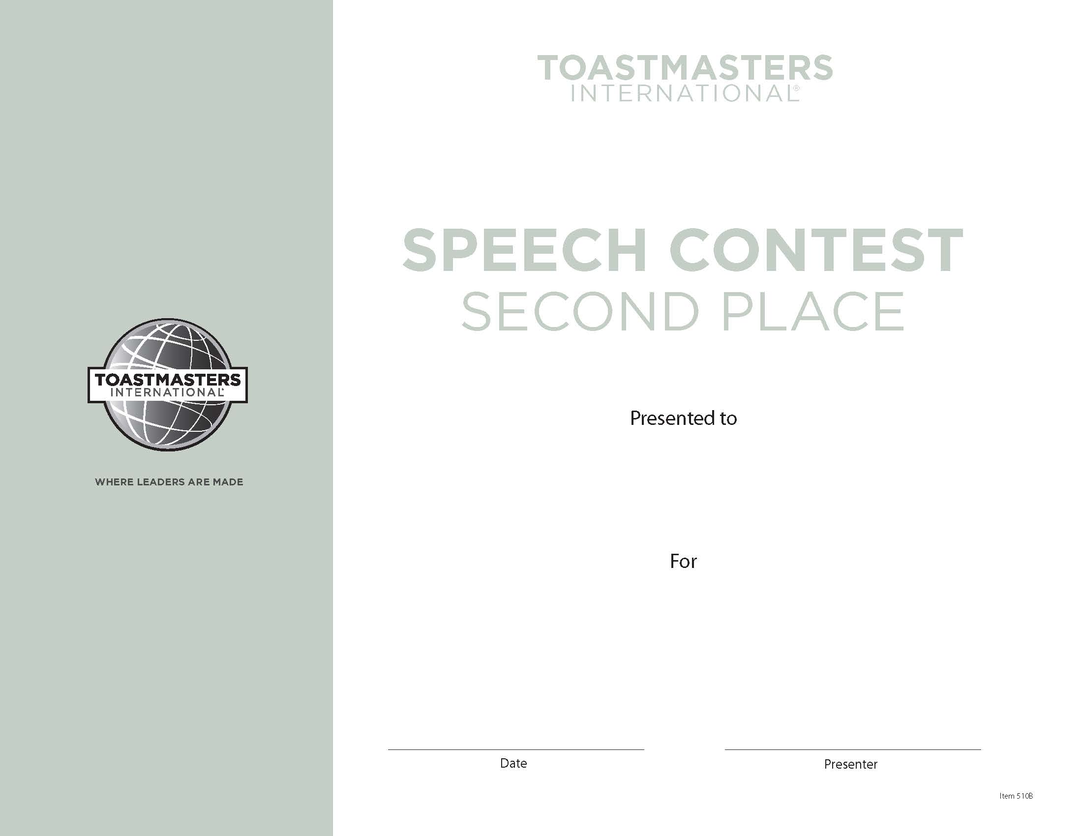 Speech Contest Certificate (2nd Place)
