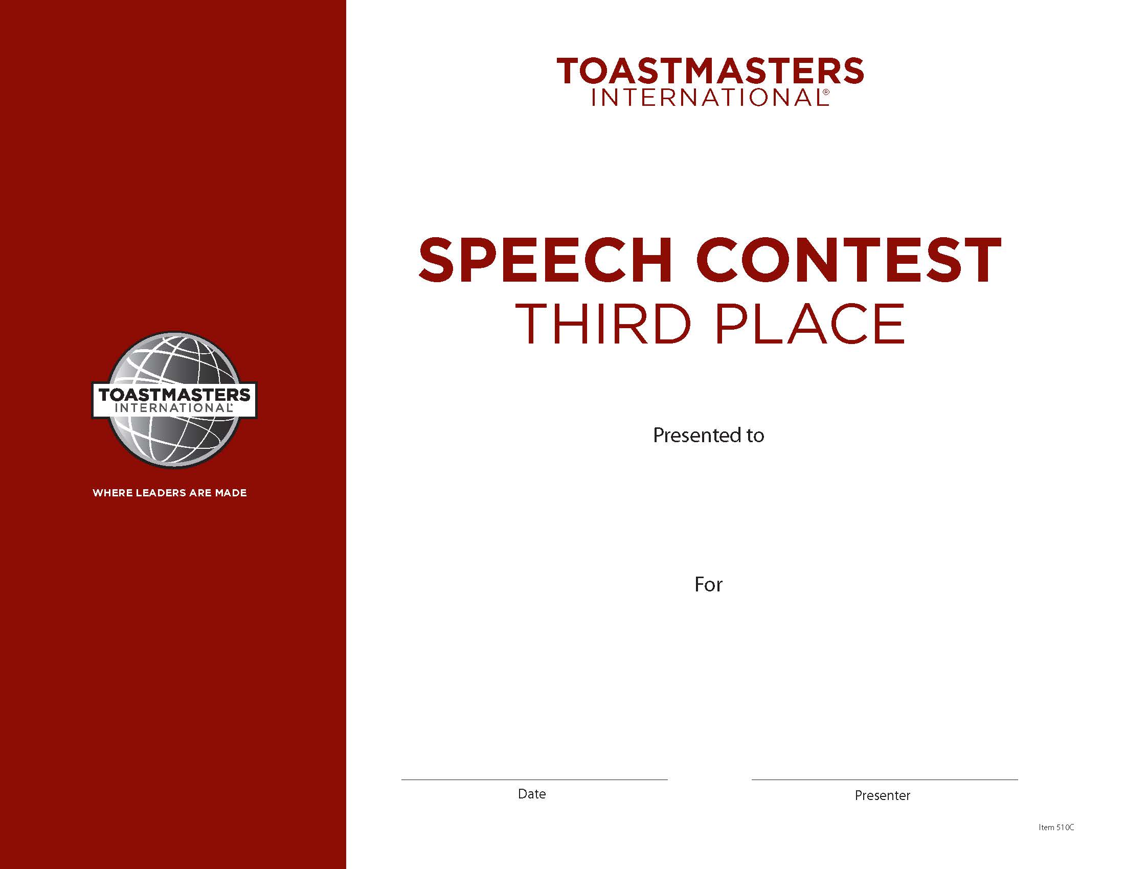 Speech Contest Certificate (3rd Place)