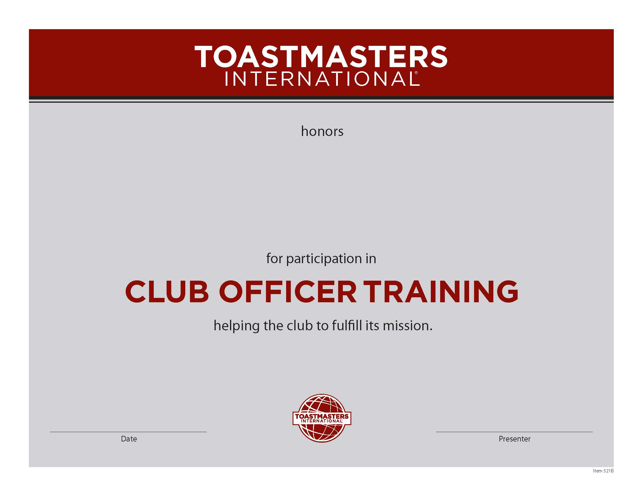 Club Officer Training Certificate
