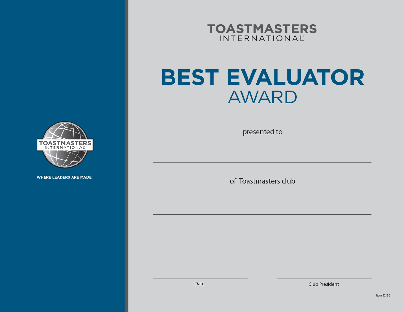 Best Evaluator Certificate