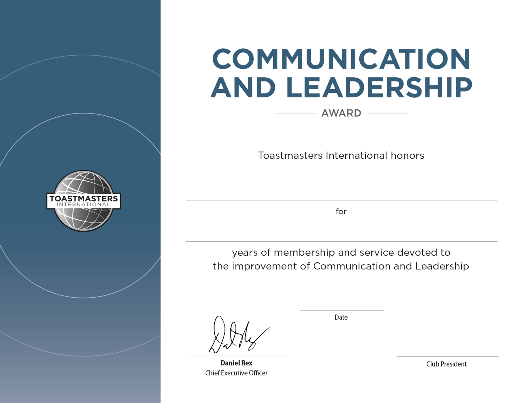 Toastmasters Member Anniversary Certificate