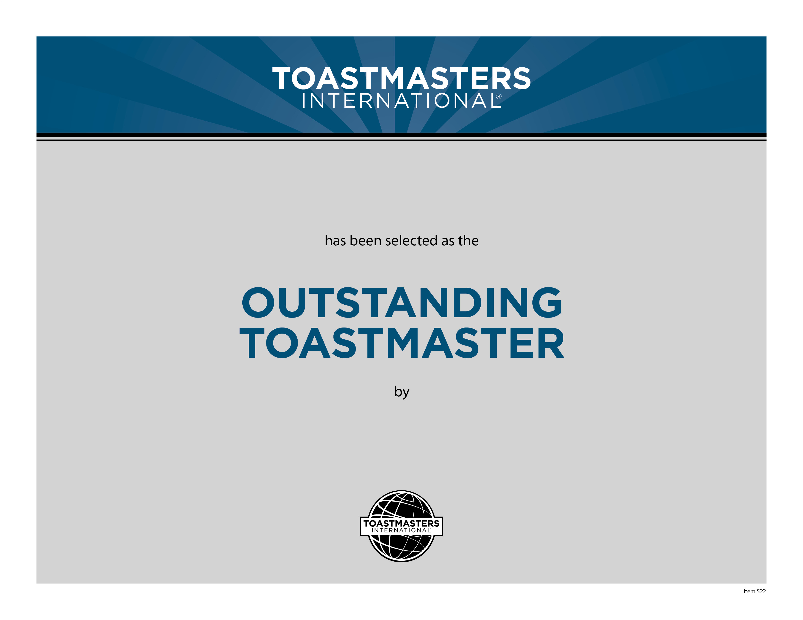 Outstanding Toastmaster Certificate