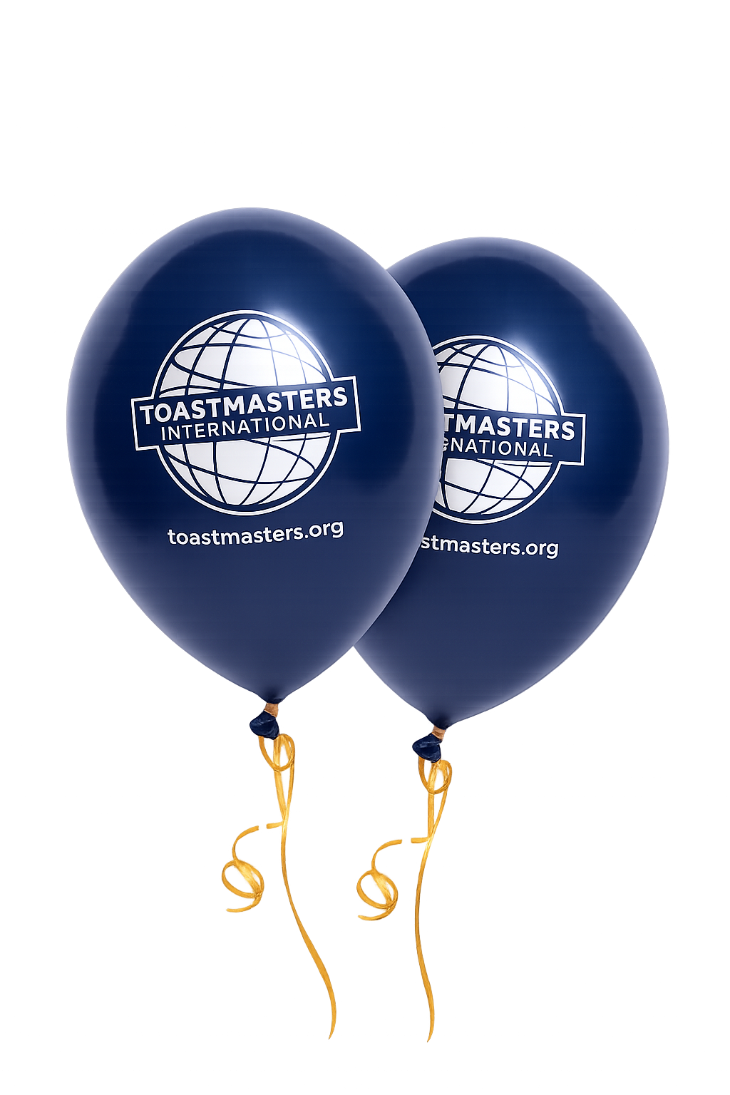 Navy colored event balloons imprinted with the white logo and website. 