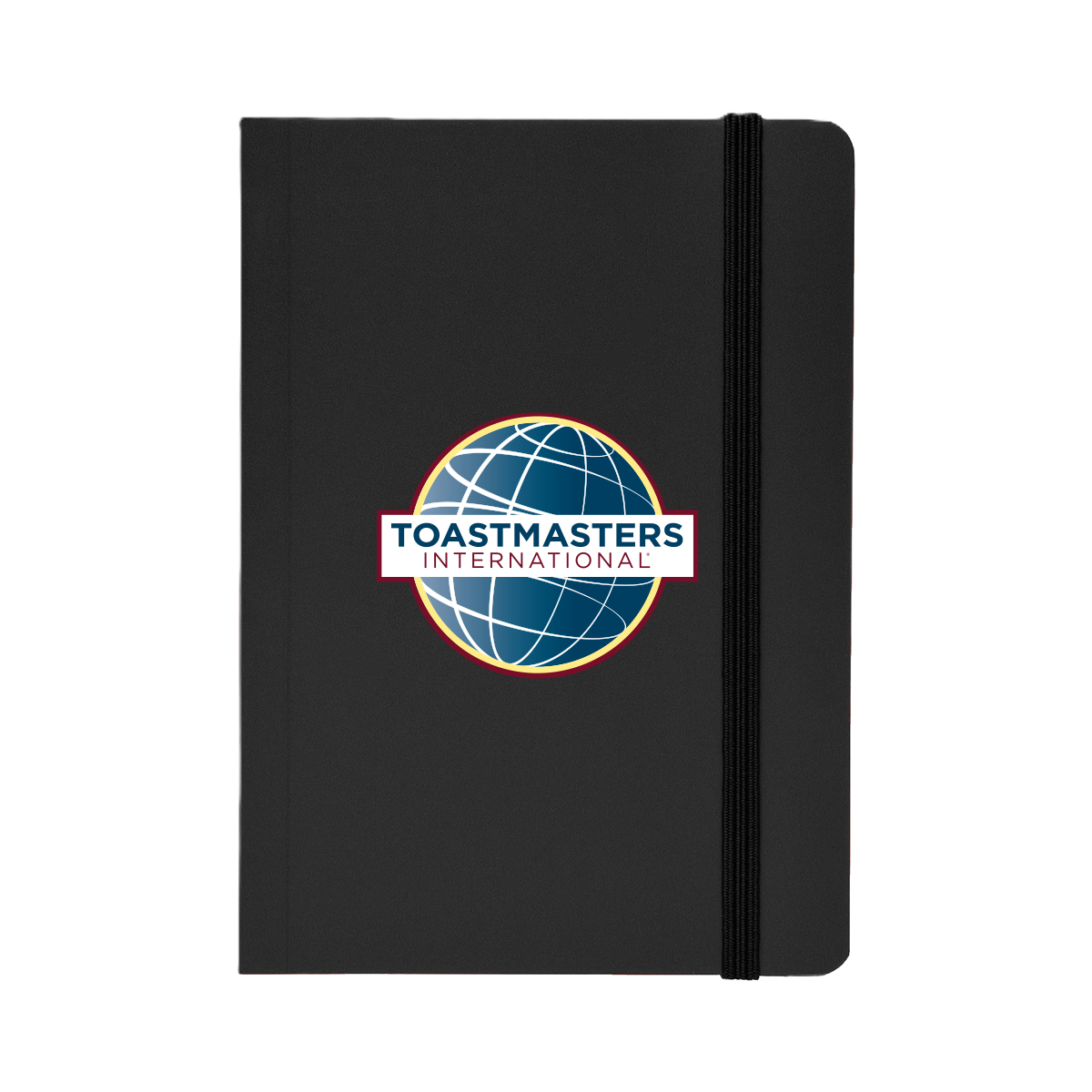 Soft Cover Pocket Journal in black with full-color globe logo imprinted on the front