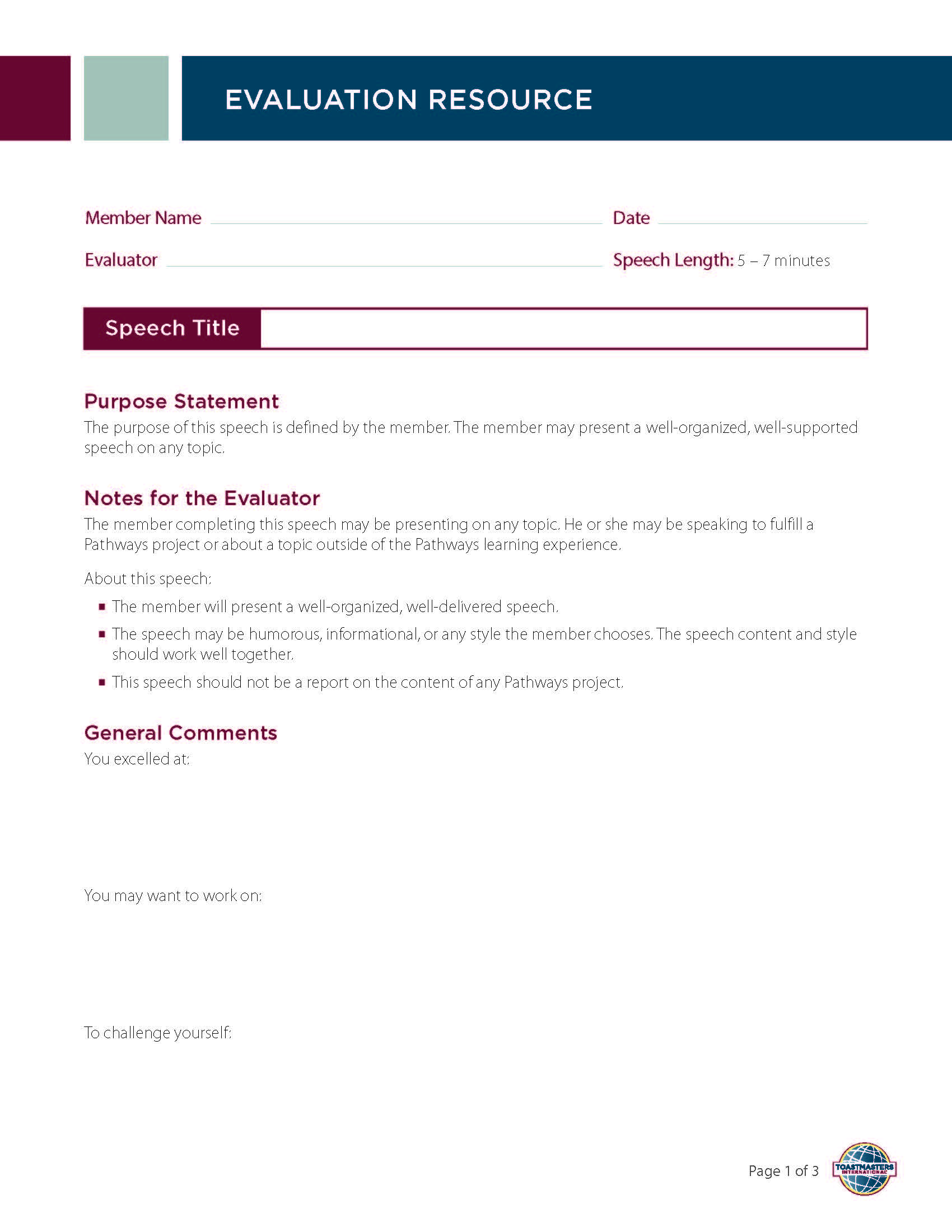 Generic Evaluation Resource (Set of 25)