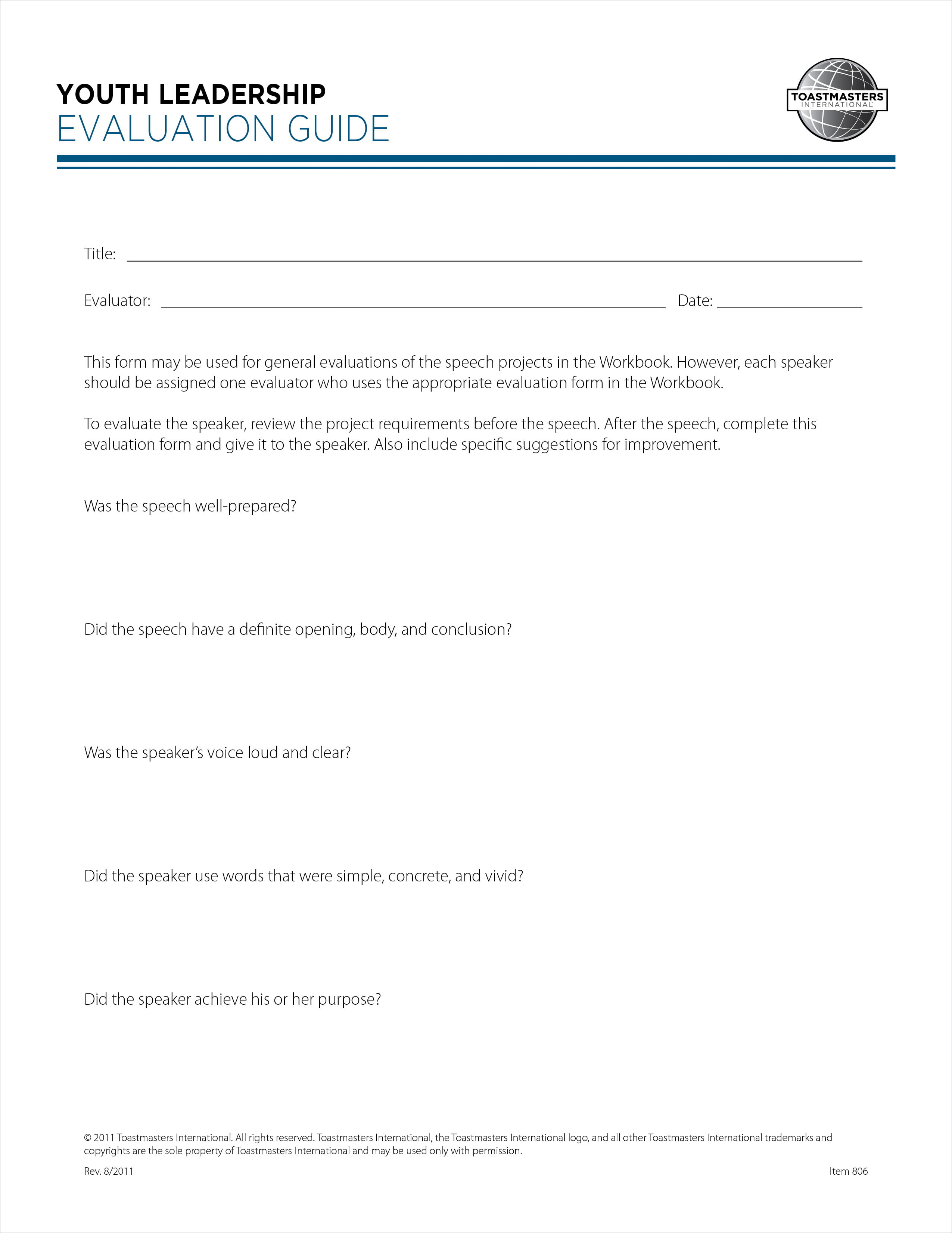 Youth Leadership Evaluation Guide (Set of 25)