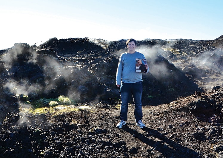 Oliver Morin-Gilbert, ACS, ALB, from Gatineau, ­Canada, stands near the steaming lava in ­Leirhnjúkur in Iceland.