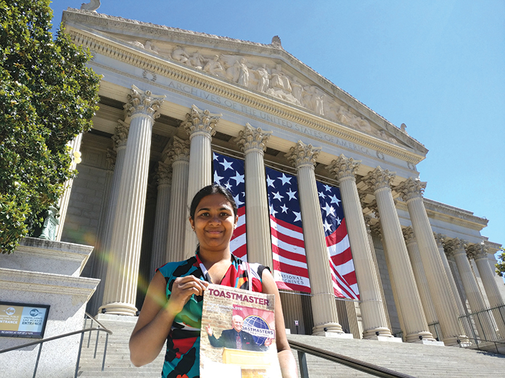 Vasini Ramakrishnan, CC, CL, from Eugene, Oregon, visits the National Archives Museum in Washington, D.C.