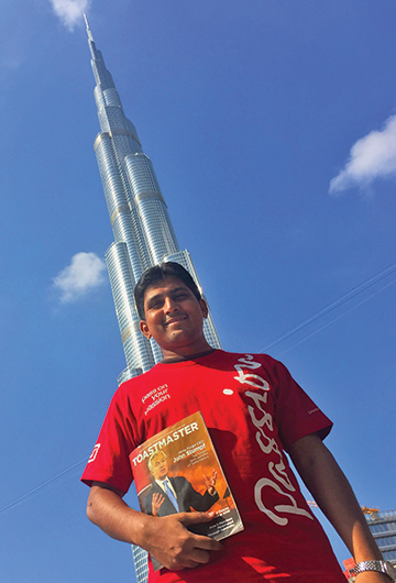 Hafeez Rahman, from Singapore, is captured in a photo of the world’s tallest building, the Burj Khalifa, in Dubai, United Arab Emirates.