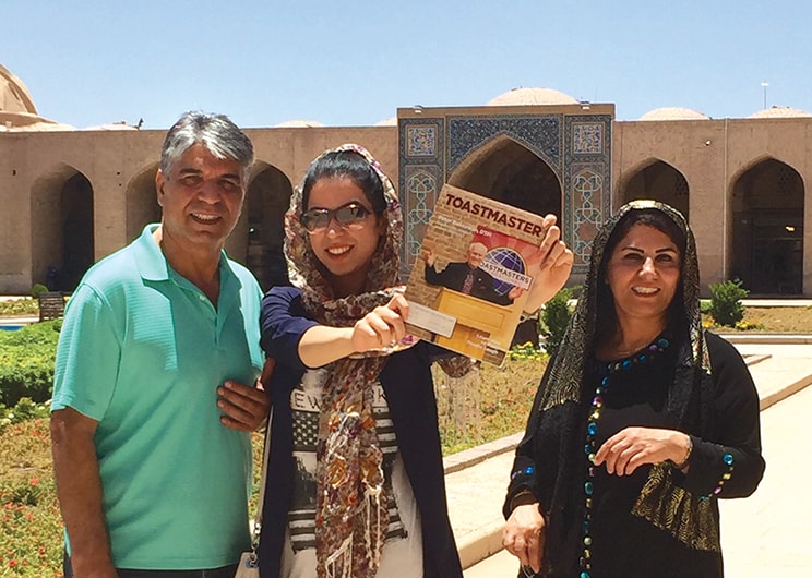 Nazita Jand and Mahmoud Pournouri, from Texarkana, Texas, pose with their daughter Ailin Pournouri, at Kerman’s Bazaar in Iran.