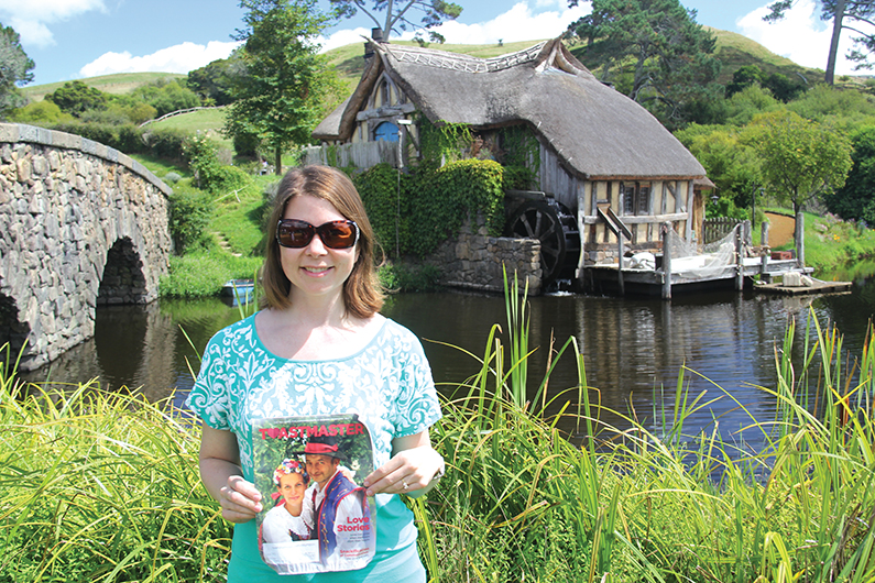 Sonya Mounts, CC, from Spokane, Washington, enjoys the Hobbiton movie set experience in Matamata, New Zealand.