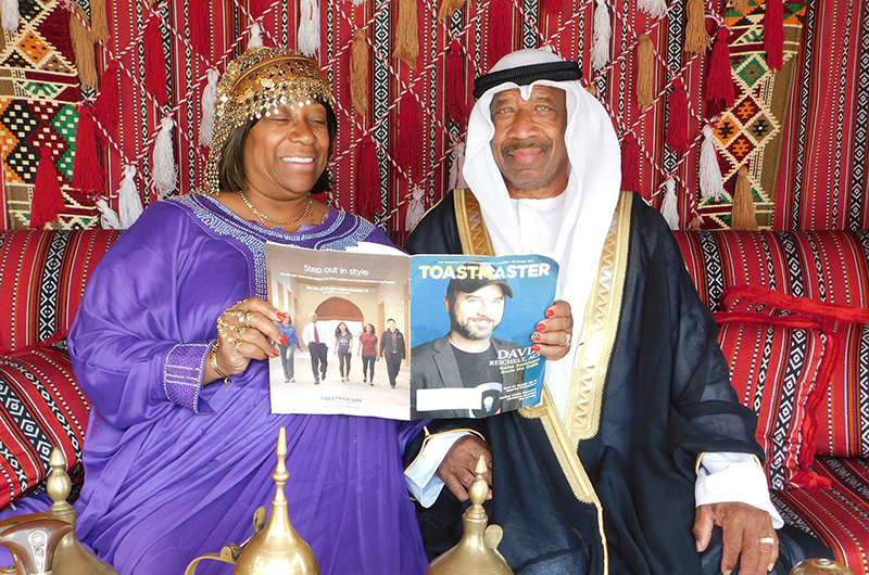 Elaine Curry, DTM, and her husband, LEMONT, ACB, ALB, from Belleville, Illinois, visit Ferrari World Abu Dhabi in the United Arab Emirates.