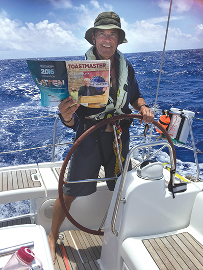 Bill Jones, ACB, CL, from Nanaimo, British Columbia, Canada, helms the boat ­during the Vic-Maui International Yacht Race from British ­Columbia to Maui, Hawaii.