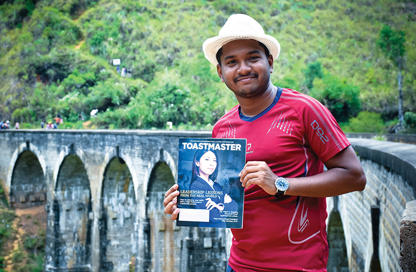 Diren Dantanarayana, CC, ALB, from Nugegoda, Sri Lanka, poses near Nine Arch Bridge in Demodara, Sri Lanka.