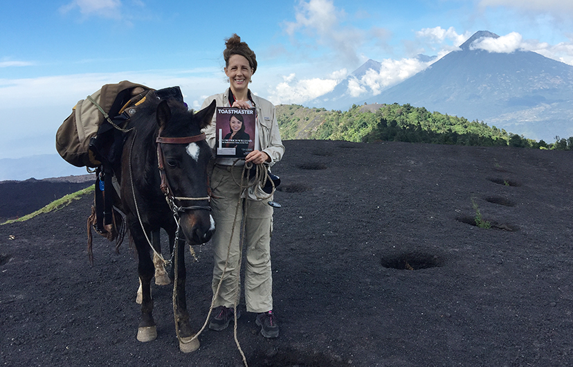 Kim Nagy, from Brighton, ­Massachusetts, takes a break with her horse on the way to Pacaya, an active volcano in Guatemala. 