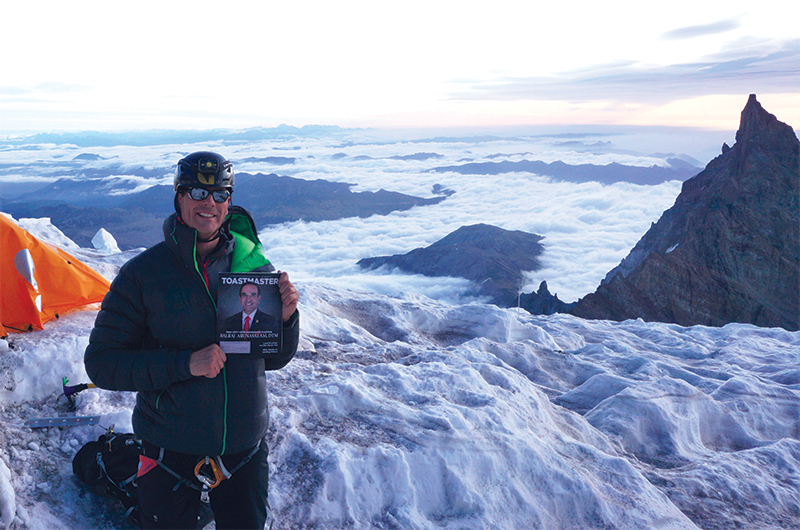 Richard Wagner, from Brownsburg, Indiana, stands on the Ingraham Flats Glacier (11,100 feet) on a recent climb of Mount Rainer in the U.S. state of Washington.