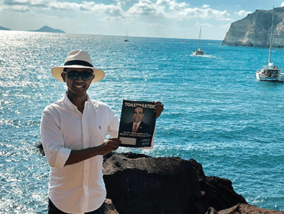 SOURABH ROY, CC, of Newcastle, United Kingdom, takes in the view of the cerulean-blue sea off the Greek island of Santorini. 