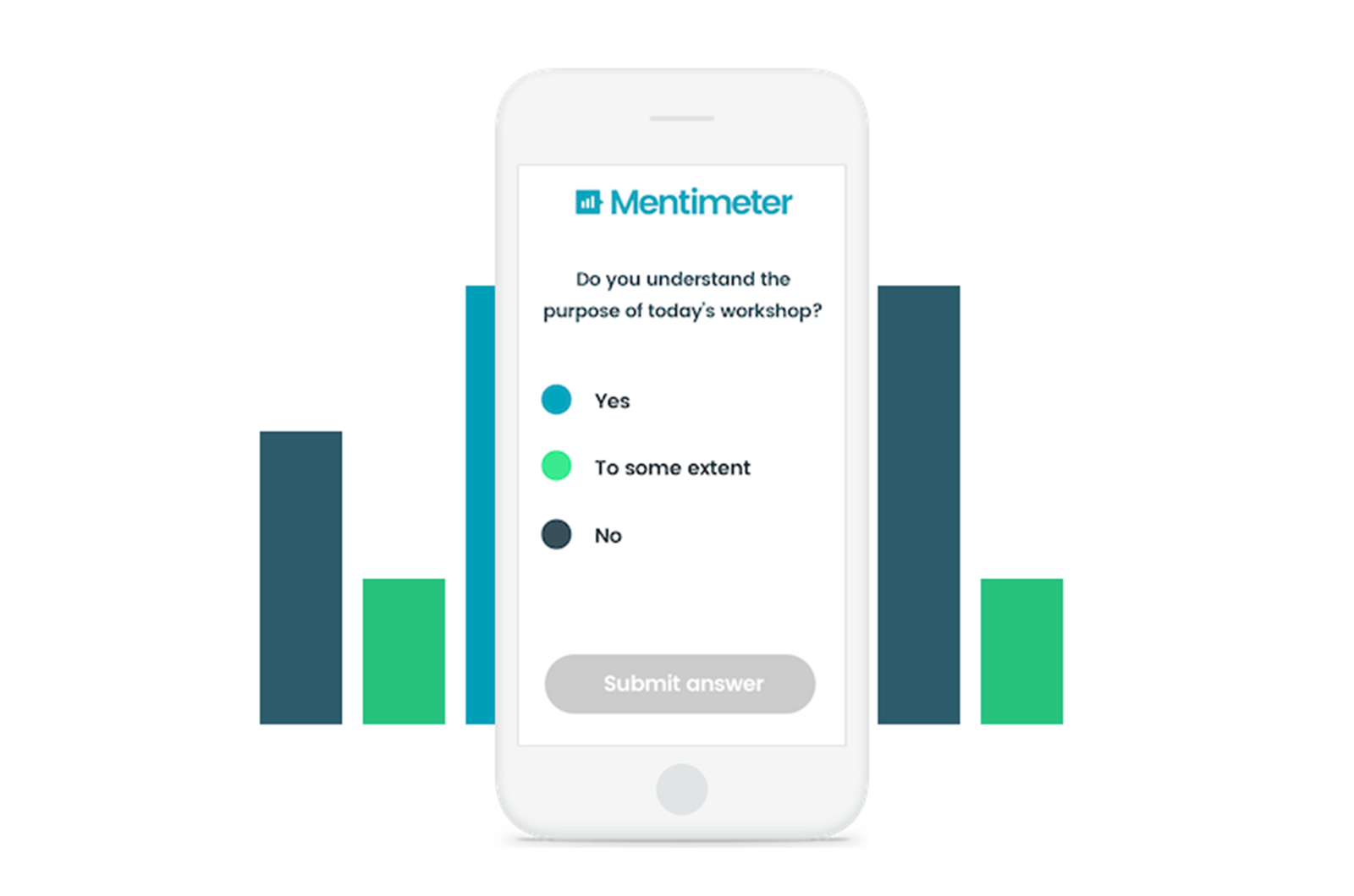 Mentimeter app on phone with graph in background