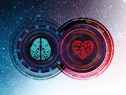 Conceptual image showing a brain and a heart next to each other