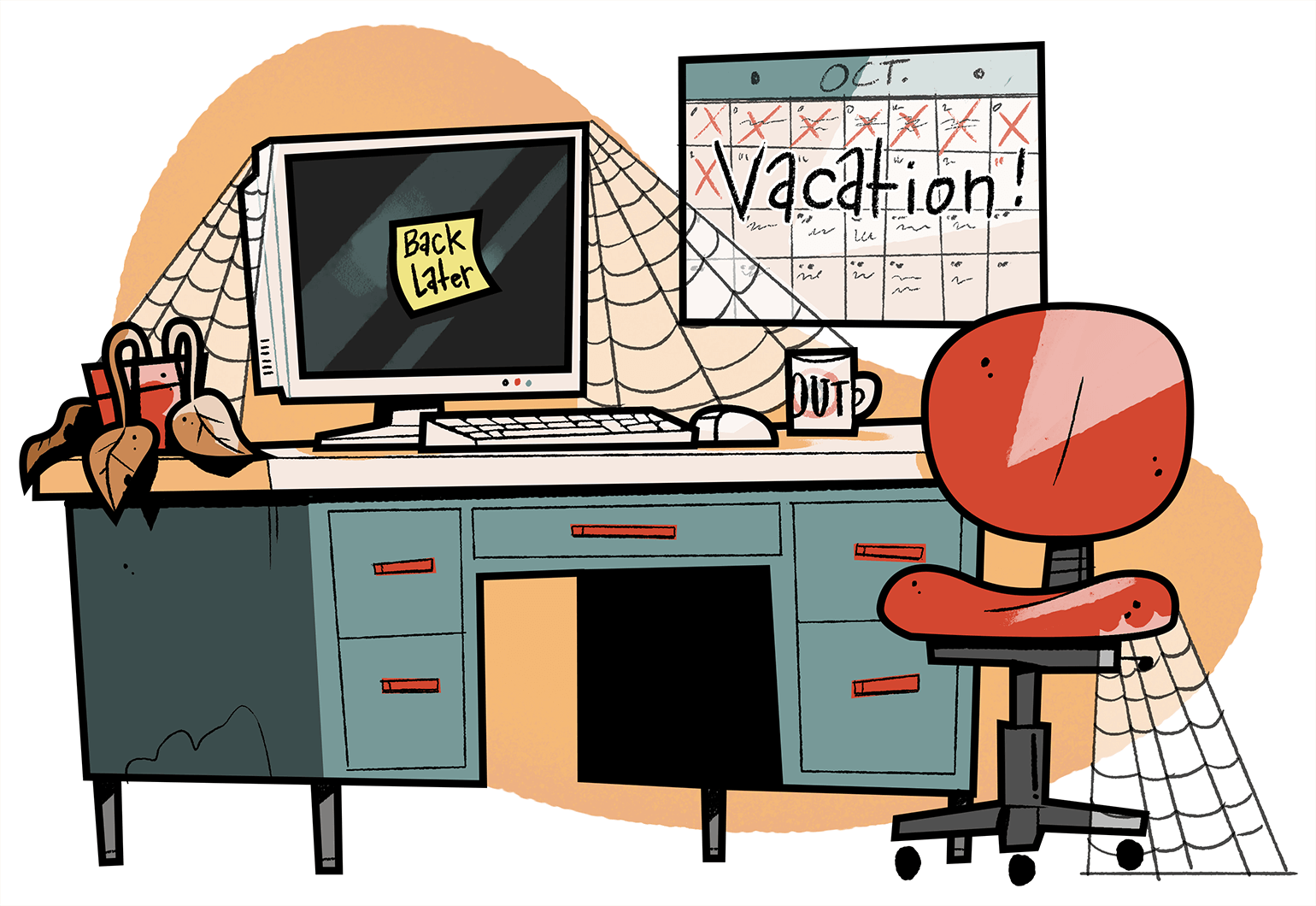 Illustration of vacant desk and chair