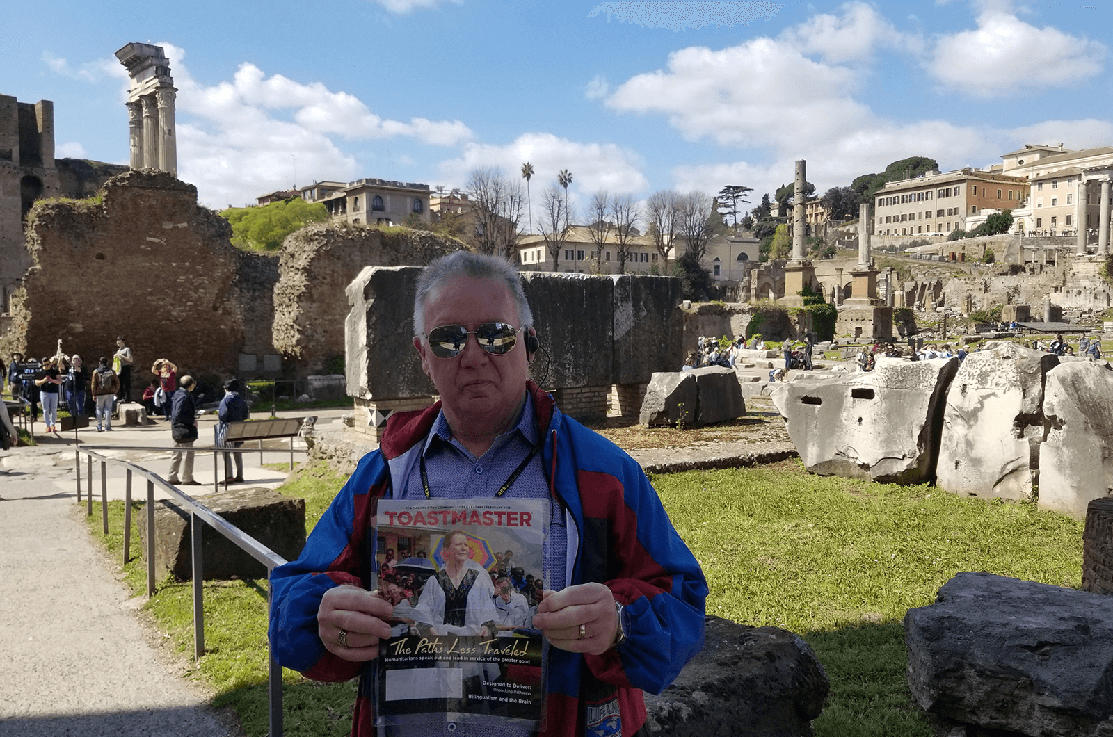 Bob Hooey, A.S, DTM, of Egremont, Alberta, Canada, stands in the Roman Forum in Rome, Italy. The rectangular forum sits at the center of the city and is filled with ruins of several ancient government buildings.