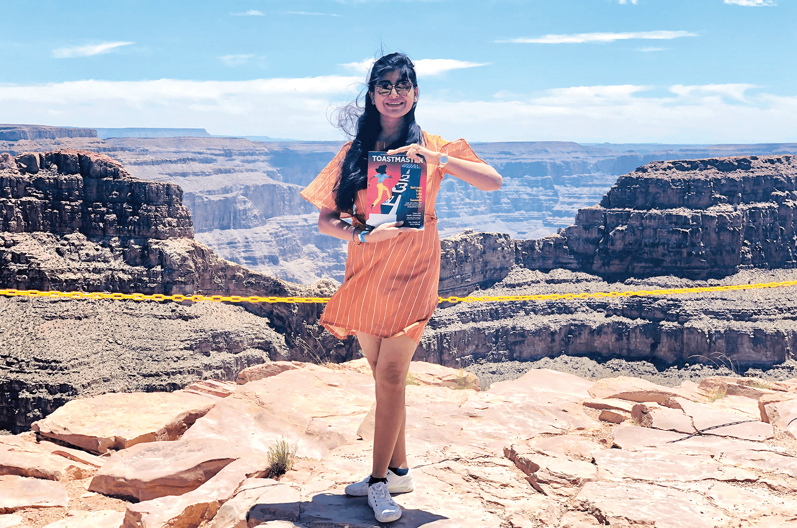 Meghashree Kar of Hyderabad, Telangana, India, stands near the edge of the Grand Canyon in Arizona.