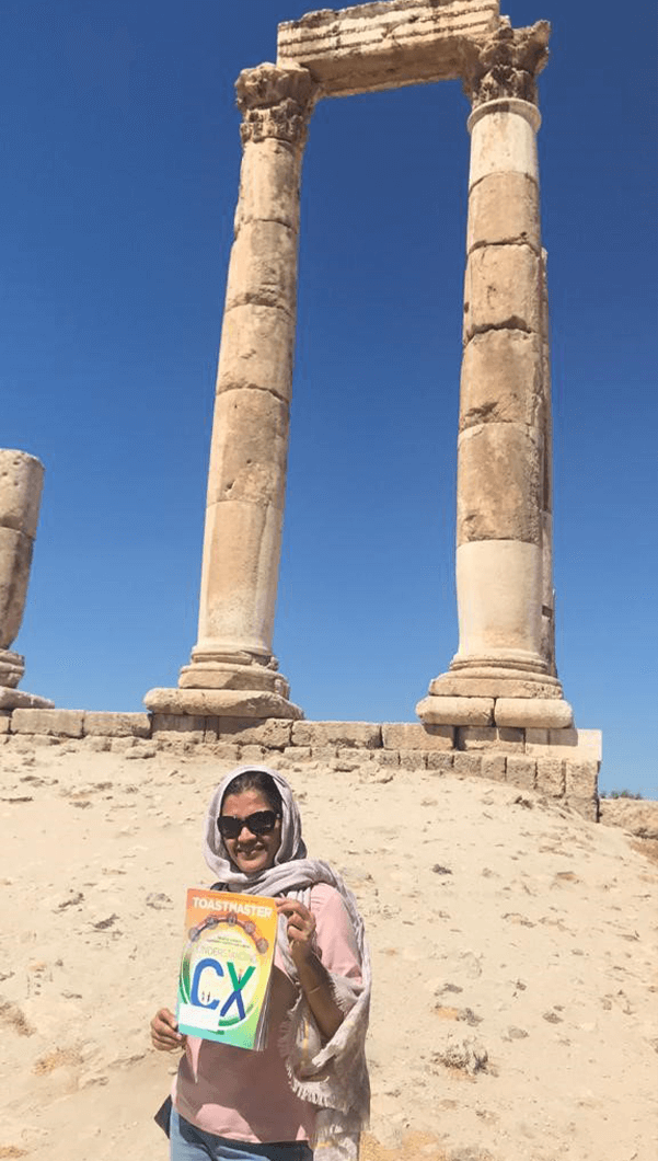 Smriti Chowdhry, of Doha, Qatar, explores the history of Amman, Jordan. The structure behind her is the remains of the Temple of Hercules, thought to be the most significant Roman structure in the city.