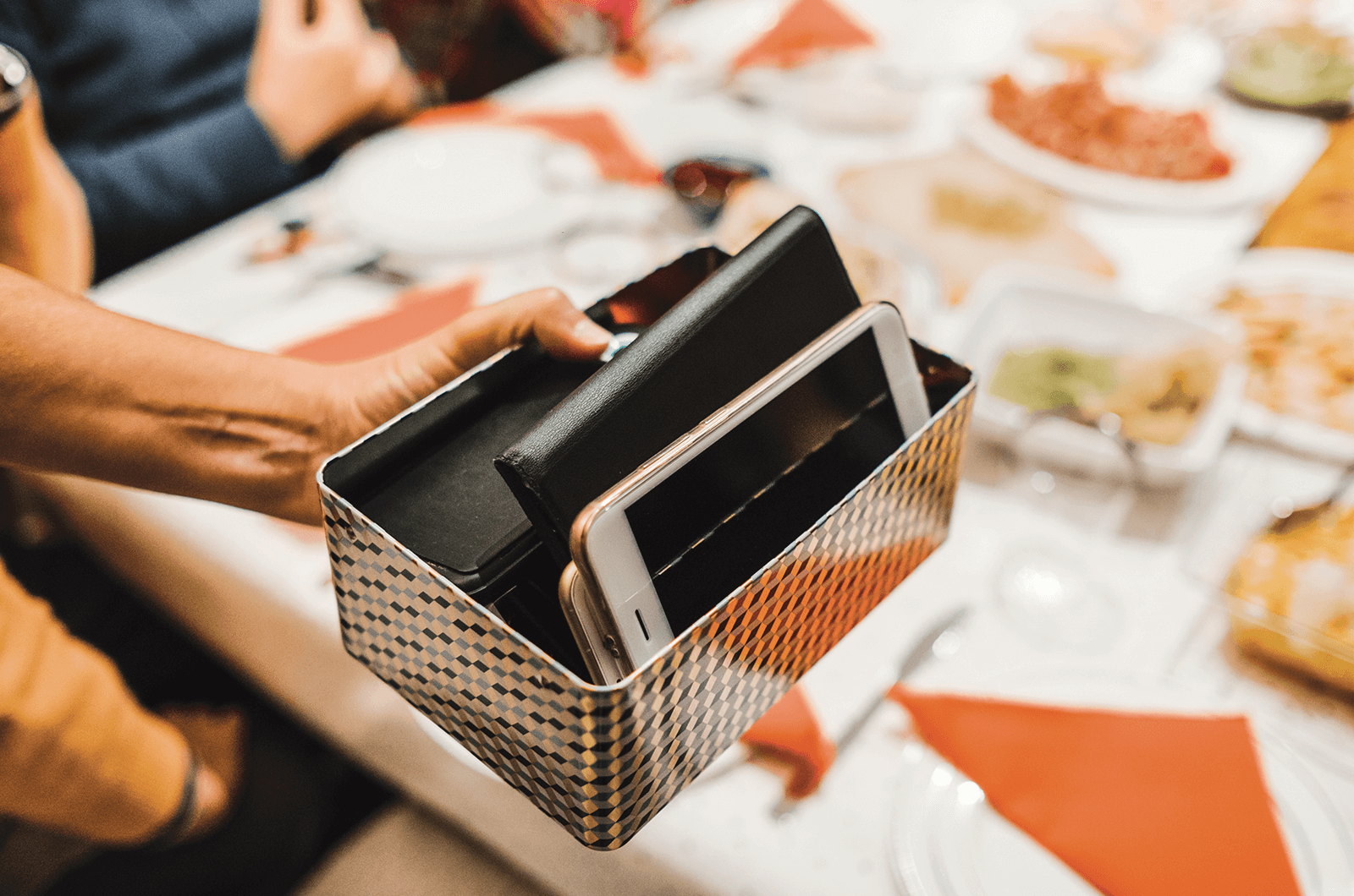 A basket of cellphones