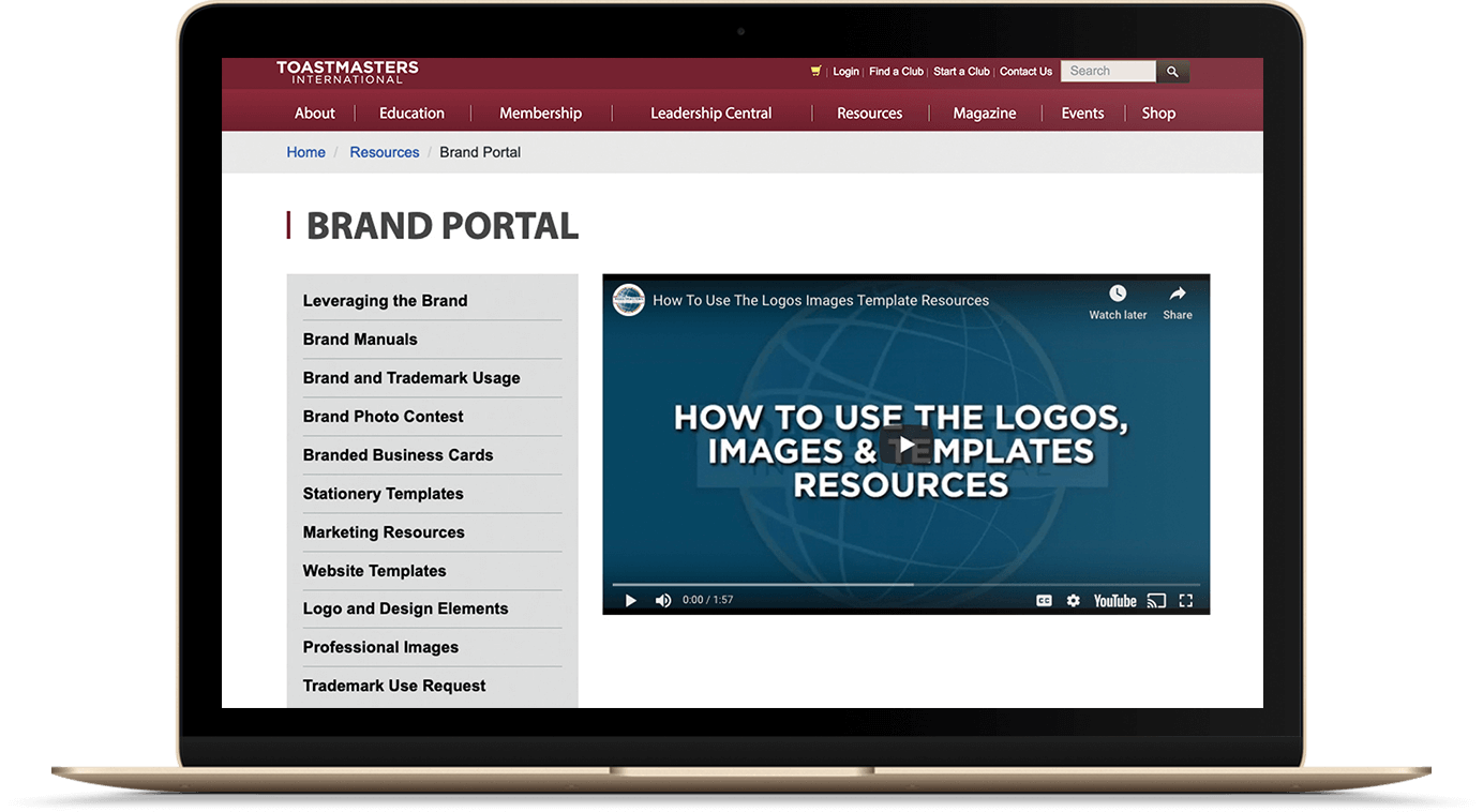 Image of Toastmasters branding webpage