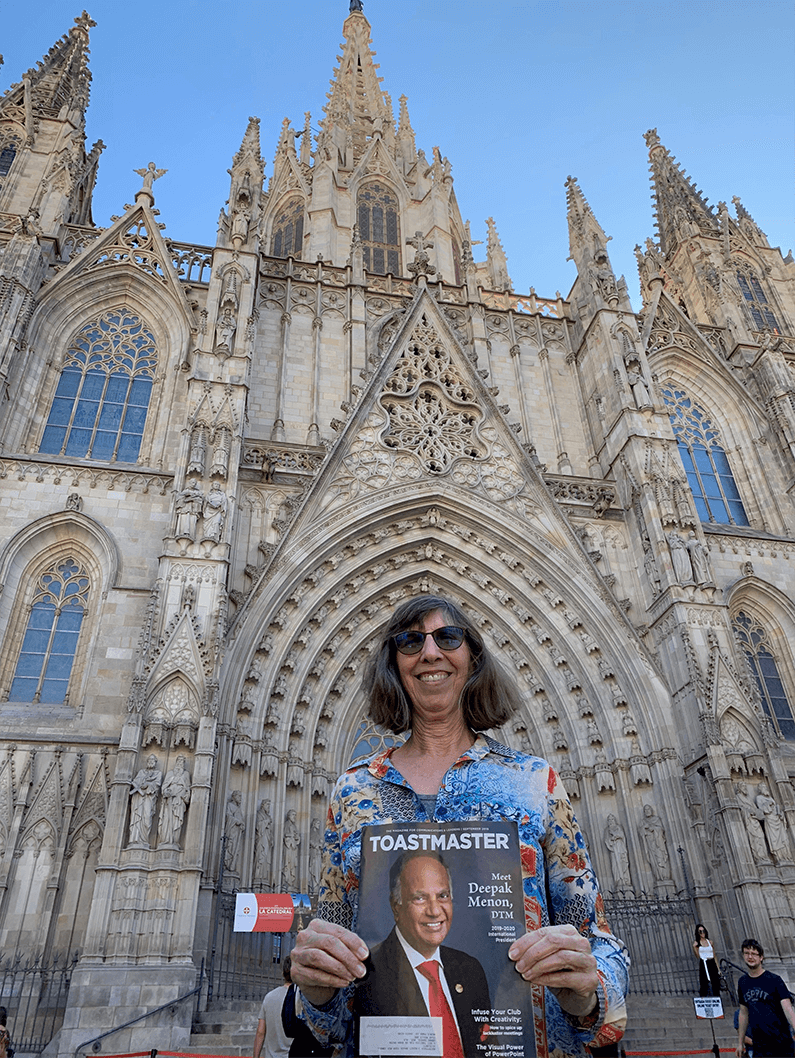 Donne Davis of Menlo Park, California, stops at the Barcelona Cathedral on her tour of Barcelona, Spain. 