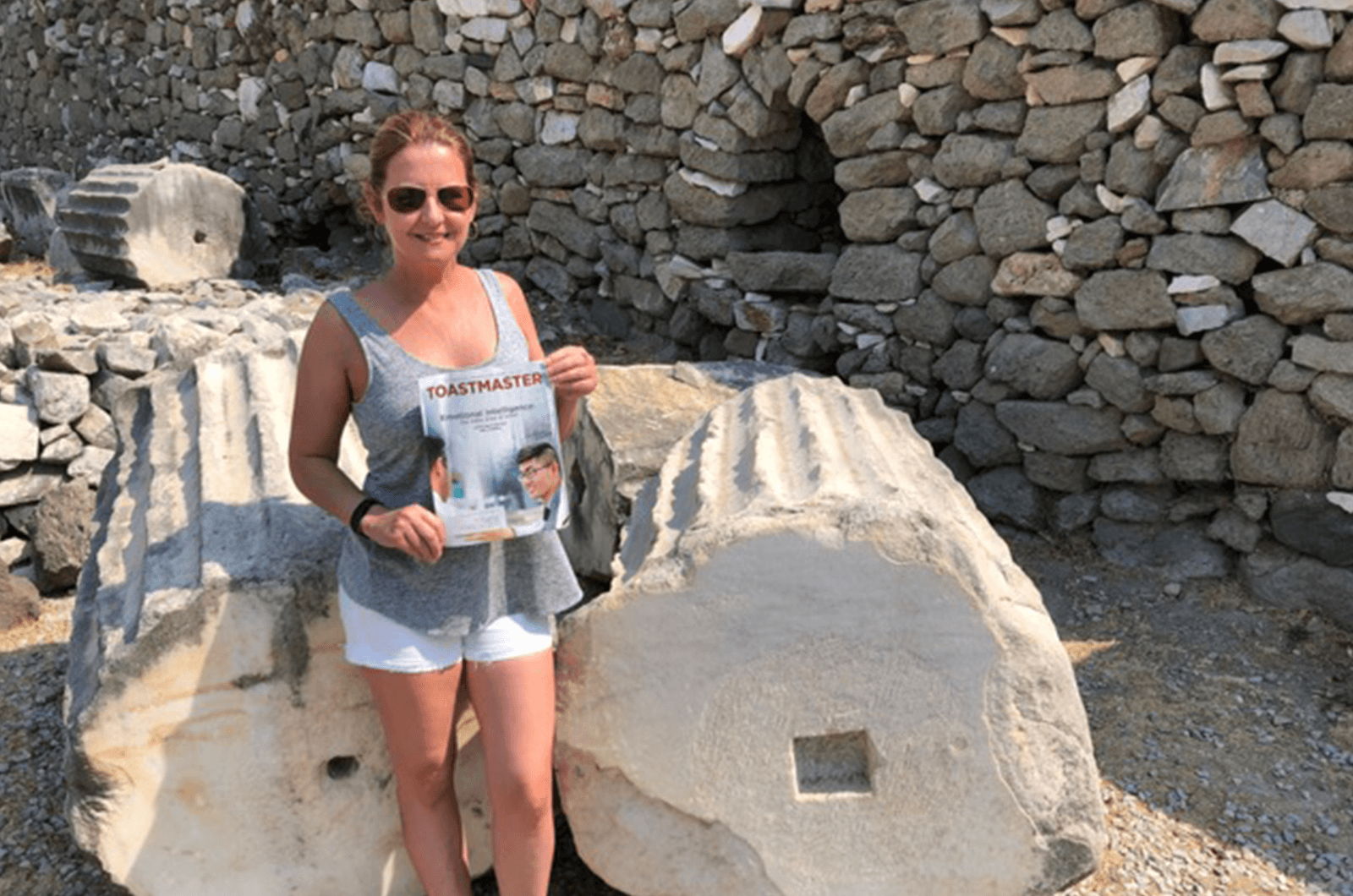 Sandy Blalock of Macedon, New York, stands in the ruins of the Mausoleum at Halicarnassus in Bodrum, Turkey. 