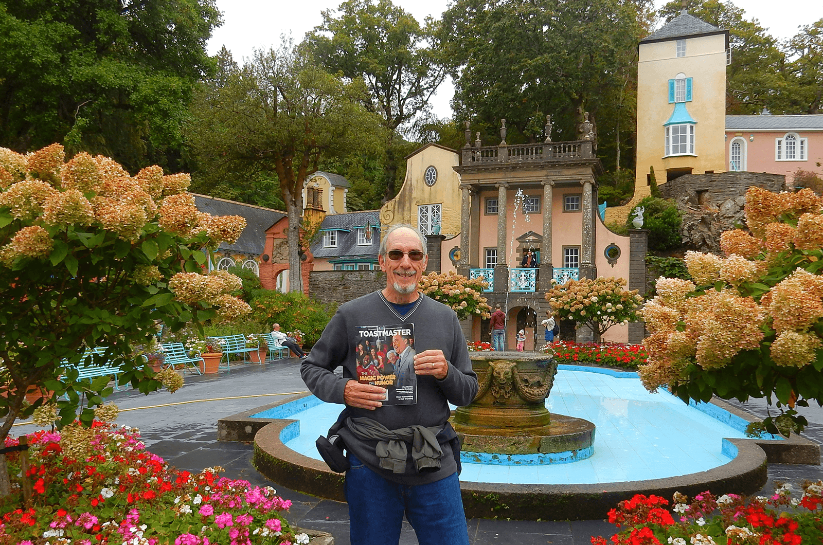 Tony Audrieth of Champaign, Illinois, stands in Portmeirion, a tourist village on the coast of Snowdonia National Park in Wales. 