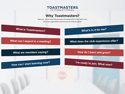 Toastmasters webpage with eight elements