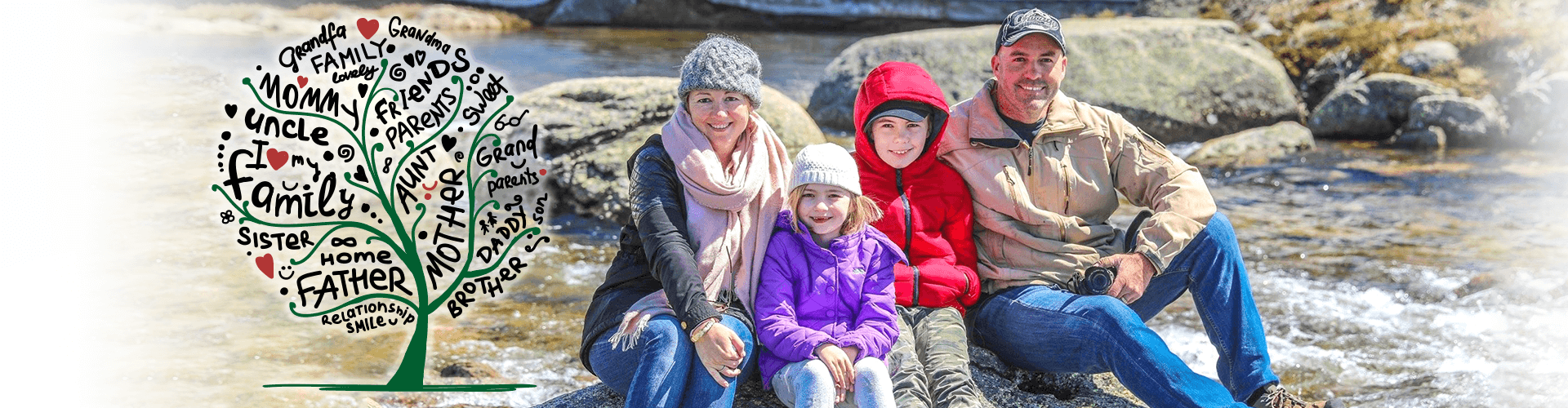 Family with two kids posing outdoors
