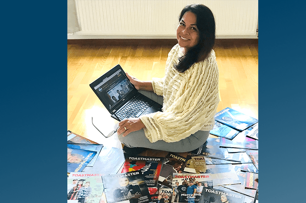 Cristina Söderberg, DTM, of Tungelsta, Sweden, takes advantage of being at home to virtually visit clubs in New Zealand and Botswana.